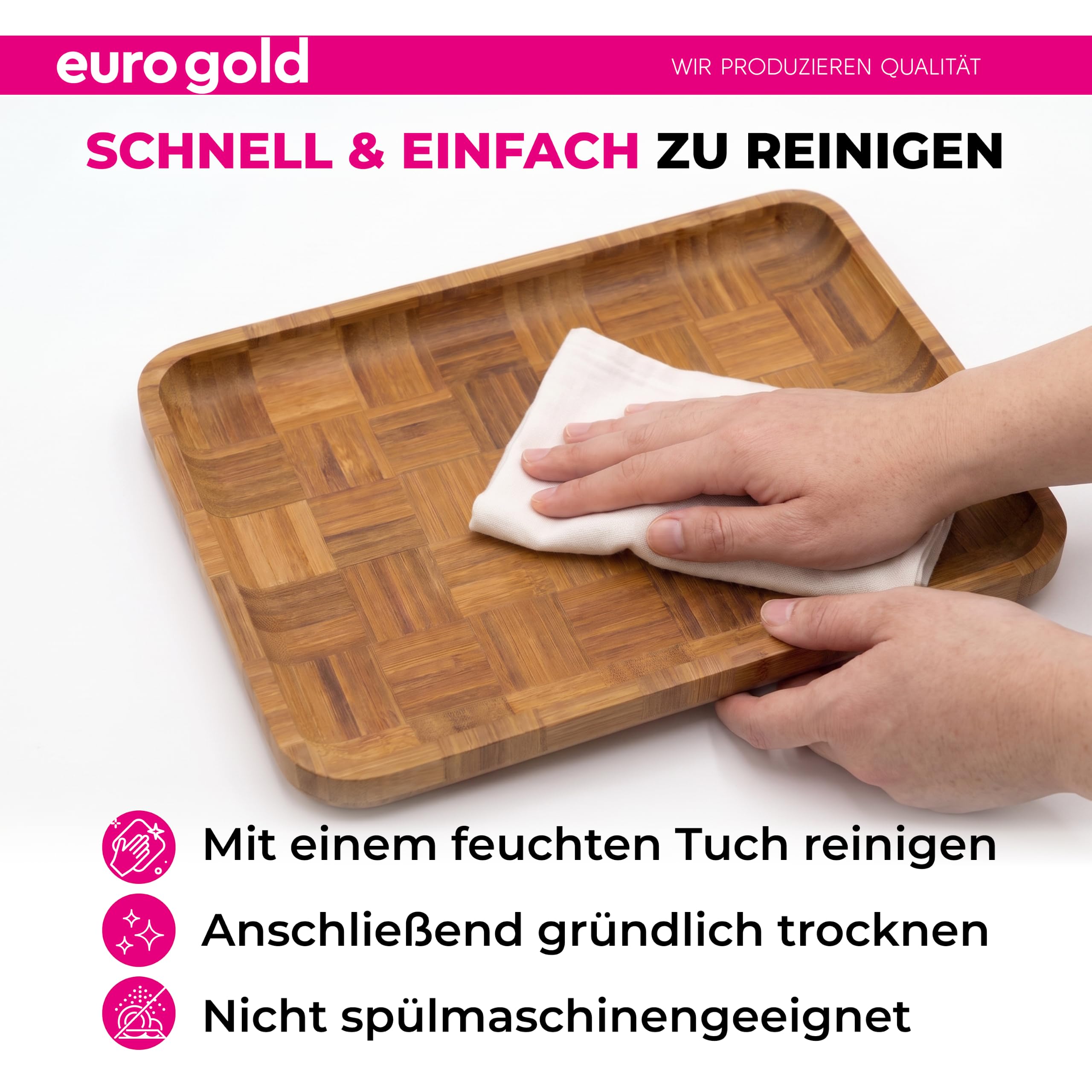 EUROGOLD Bambus Tablett rechteckig 3er Set für Küche & Tisch