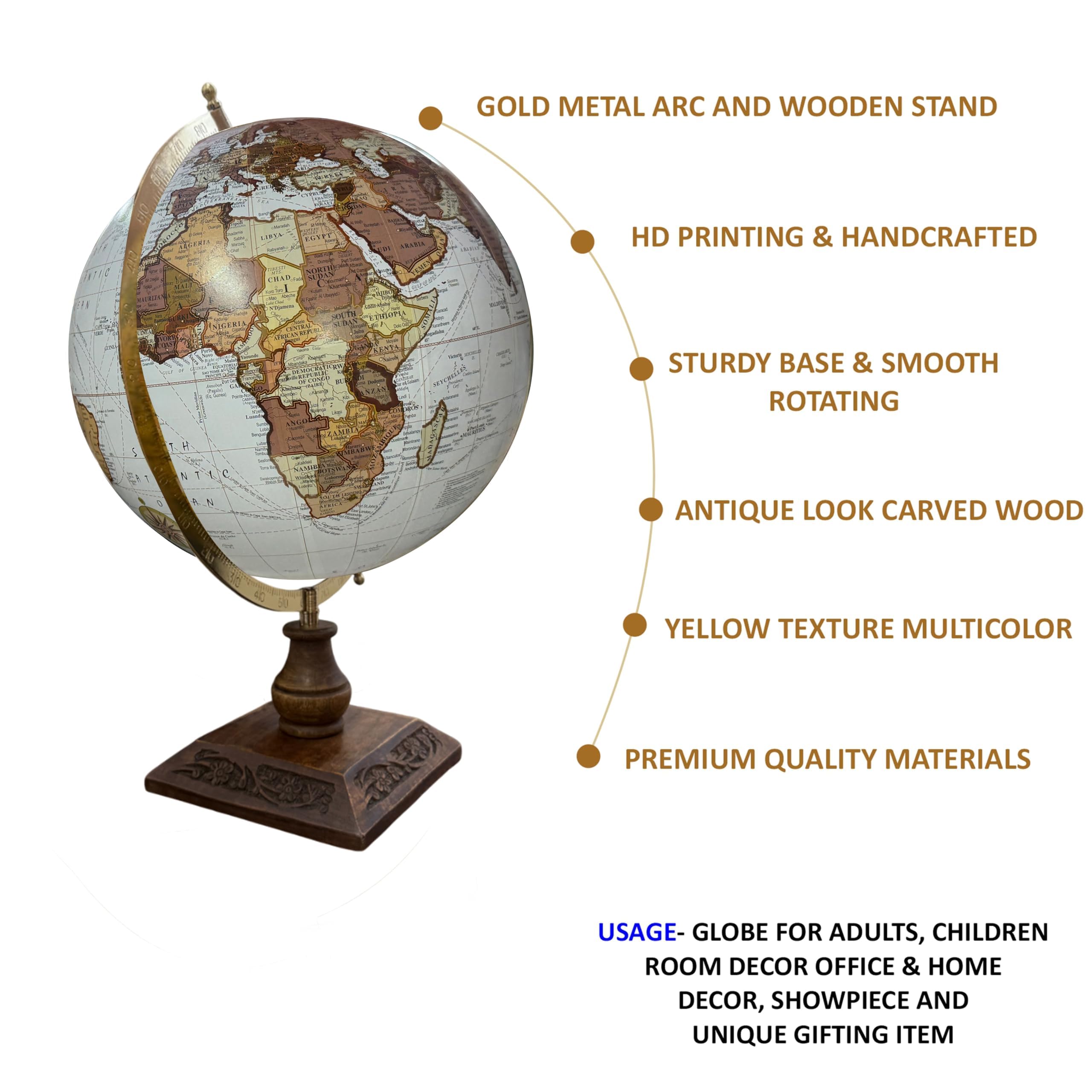 Cosmic globe Exports Rotating World Globe 12 Inch with Metal Arc and Wooden Stand for Show pieces for Home Décor, Office Decor and Decorations items, Birthday, Party Gifts and Anniversary. 1