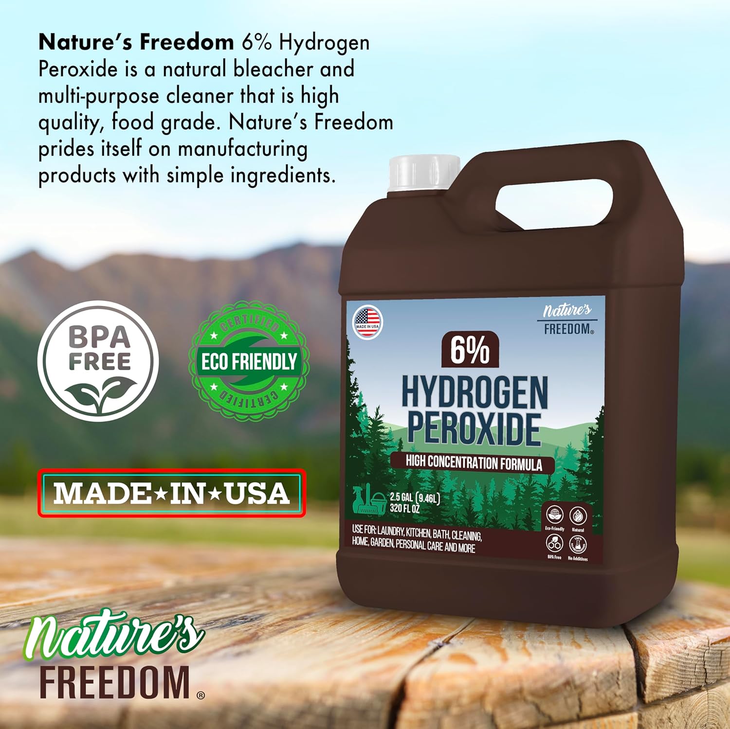 Nature's Freedom Hydrogen Peroxide 6% Concentrate, H2O2 and Purified Water Only, 5 Gallons