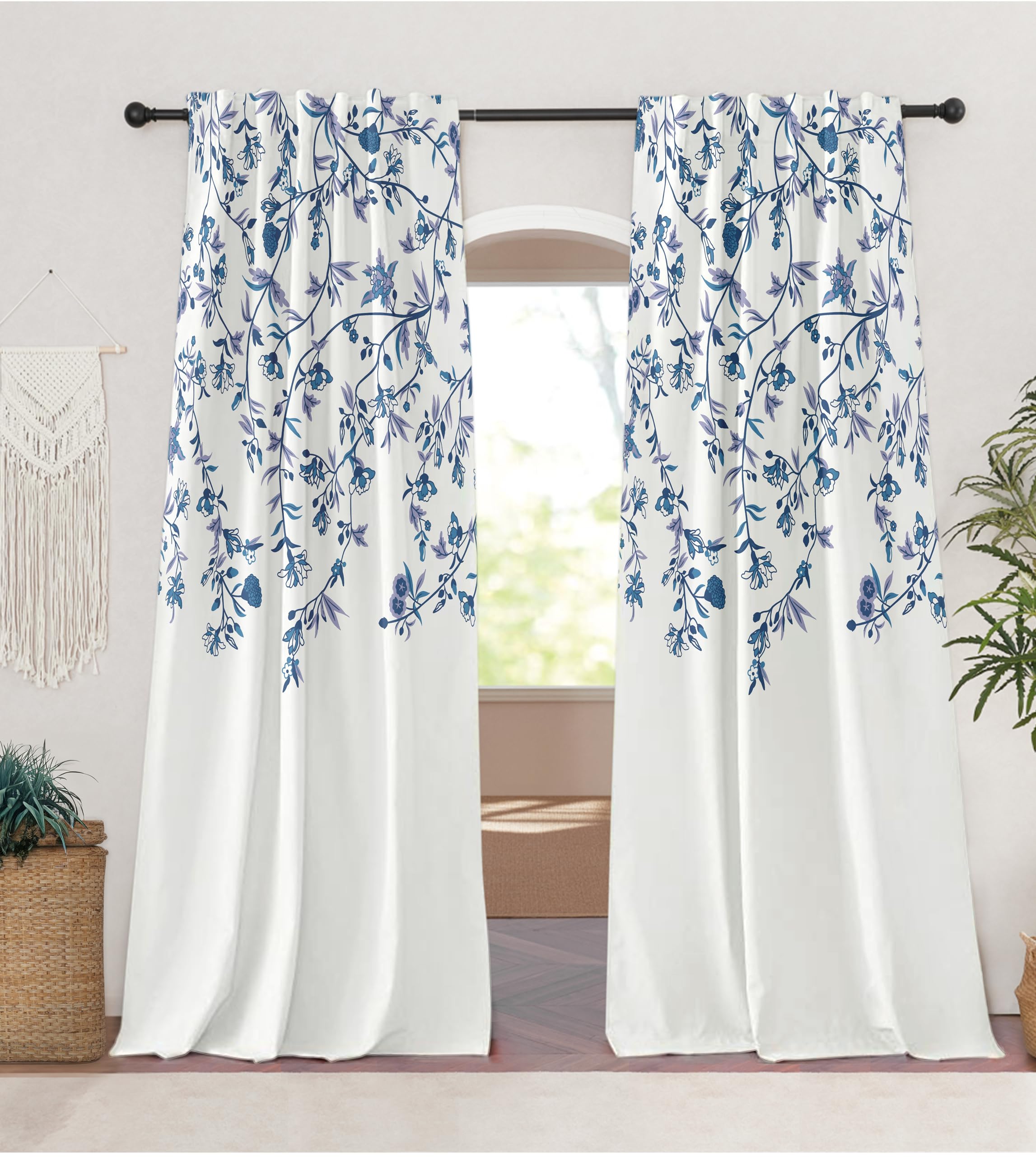 Tranquebar Curtain Co. 100% Cotton, Room Darkening Curtains With Floral Print For Window (With Back Tabs) - 5 Feet, Eden: Blue Shades, Set Of 2 (Length 152 Cm) - Light-Filtering (B0C6XDMSFN) Amazon Price History, Amazon Price Tracker