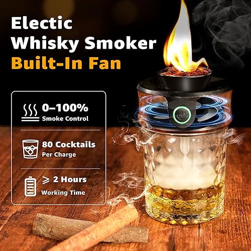 Miniatura 5 de Kit eléctrico para ahumar whisky y cóctel con antorcha  Ventilador integrado, 6 chips de madera, antiguo y ahumador de bebidas de whisky, regalo