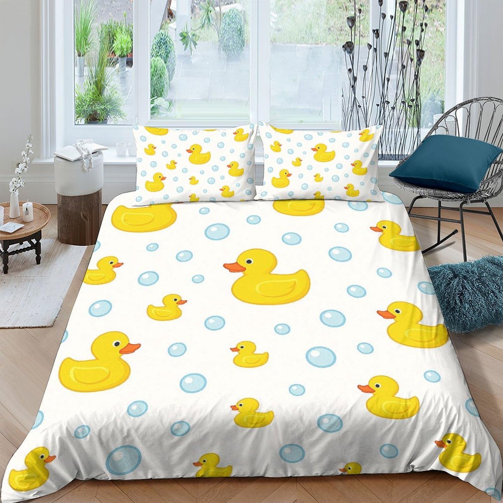Ctjqhvkz Style-7 3D Printed Yellow Duck Fitted Sheet Microfiber Soft Anti-Slip Blue Bubble Mattress Cover For Bedroom Dorm Single（135X200cm）