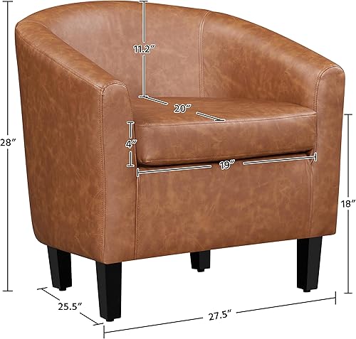 Miniatura 57 de Yaheetech Silla de club de cuero, silla decorativa de piel sintética, sillón moderno para sala de estar con patas de madera y asiento acolchado para