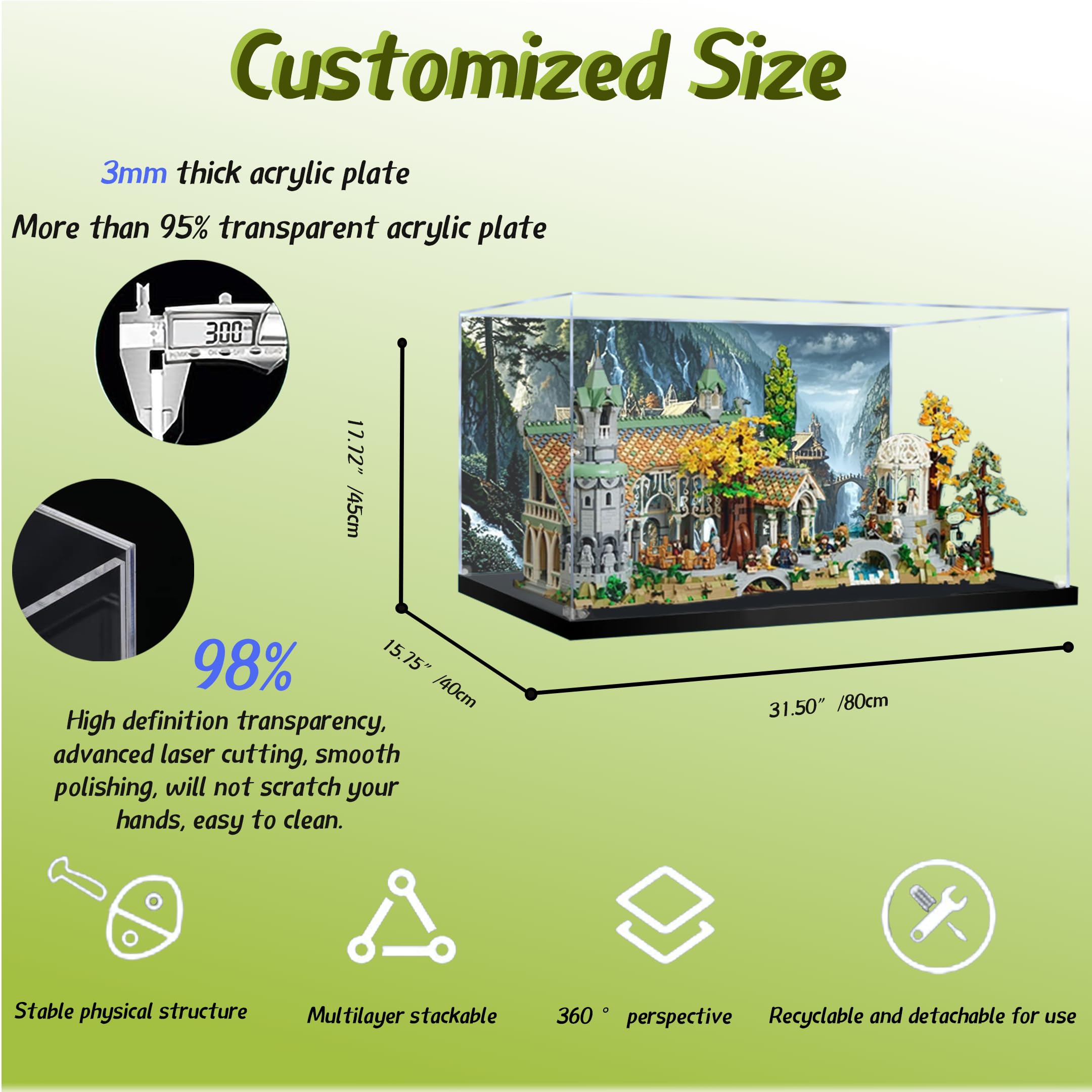 Vitrine en acrylique pour Lego 10316 Seigneur des Anneaux Château de Rivendell, Boîte transparente anti-poussière - Seulement la vitrine, Boîte de présentation compatible avec Lego 10316 (Revêtement