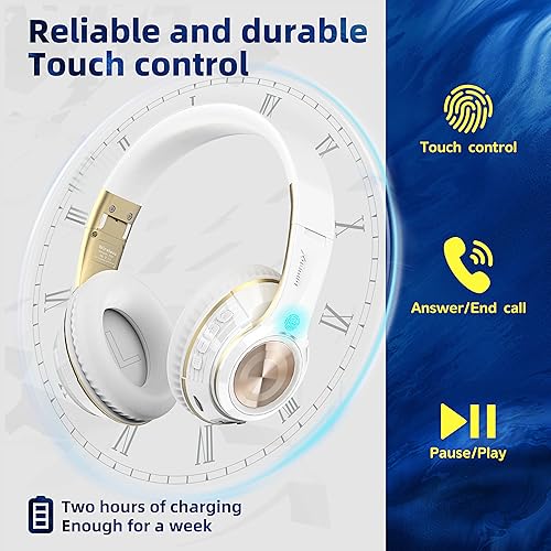 Miniatura 4 de Riwbox Auriculares Bluetooth TX8, auriculares sobre la oreja, estéreo de alta fidelidad, con control táctil y micrófono, orejeras suaves,