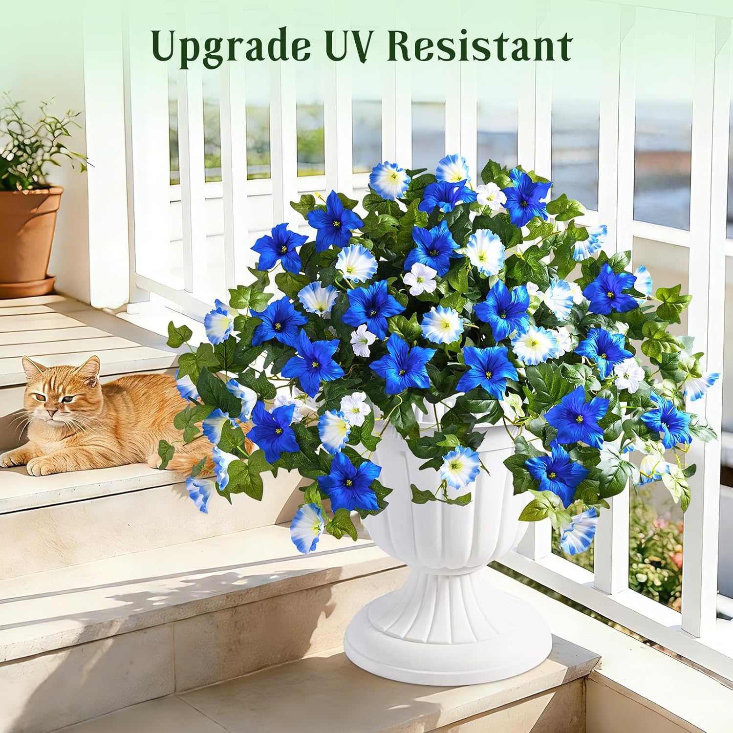 Yastouay Artificial Flowers for Outdoors, 2PCS Mixed Blue Artificial Petunias UV Resistant Fake Flowers, Realistic Outdoor Faux Silk Flowers Plants for Outside Garden Porch Patio Spring Summer Decor - Image 5