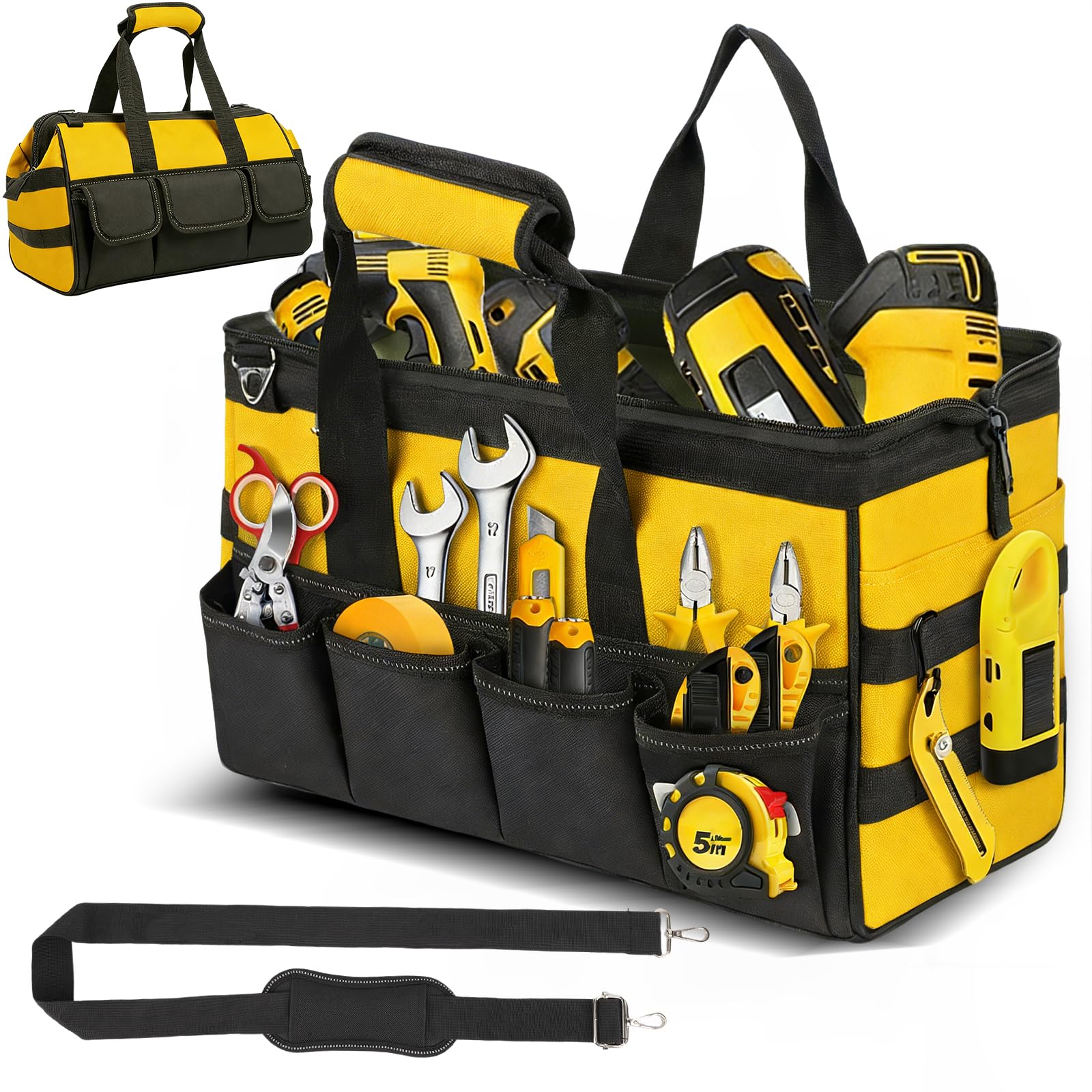 Tool Bag, 16 Inch Tool Bag Organiser Heavy Duty for Men with Shoulder Strap,Multifunctional Tools Storage Box with Non-slip Base, Gift for Men, Dad, Husband, Grandad