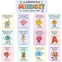 13PCS Growth Mindset Posters Retro Inspirational Classroom Poster Growth Mindset Educational Sayings Accents Decoration with Inspiration Title Card Display Set for Back to School Office Home Supplies