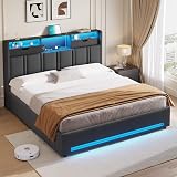 DICTAC Fully Padded Bed 180 x 200 cm with LED Bed Base and USB-C Charging Station – Hydraulic Storage Bed, Headboard with AC+USB Sockets, Slatted Frame for 2 People, Without Mattress - 9