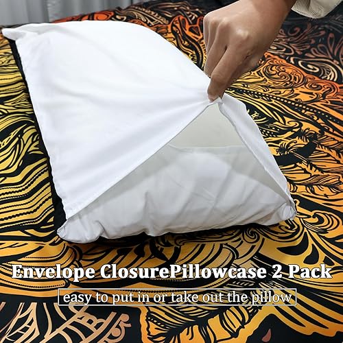 Miniatura 5 de ZHH Juego de funda de edredón de 3 piezas, funda de edredón digital 3D estilo bohemio con 4 cinturones de esquina, suave y transpirable, color negro