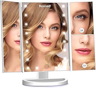 Ticwell Makeup Mirror Vanity Lighted Mirror - 1X 2X 3X Magnification Light Adjustable Touch Screen Switch Cosmetic Lighted Mirror, 180° Rotation Portable Dual Power Supply
