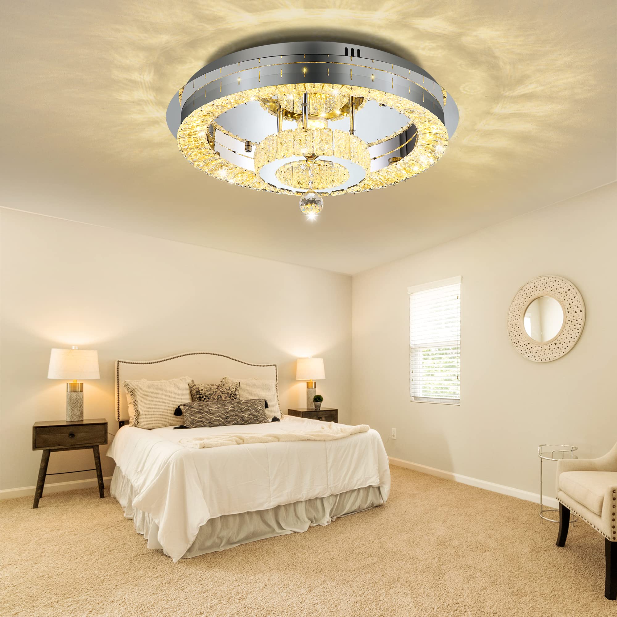 Sunny Hawaii 20inch Bling Luxury Crystal Chandelier(dimRemote), Flush