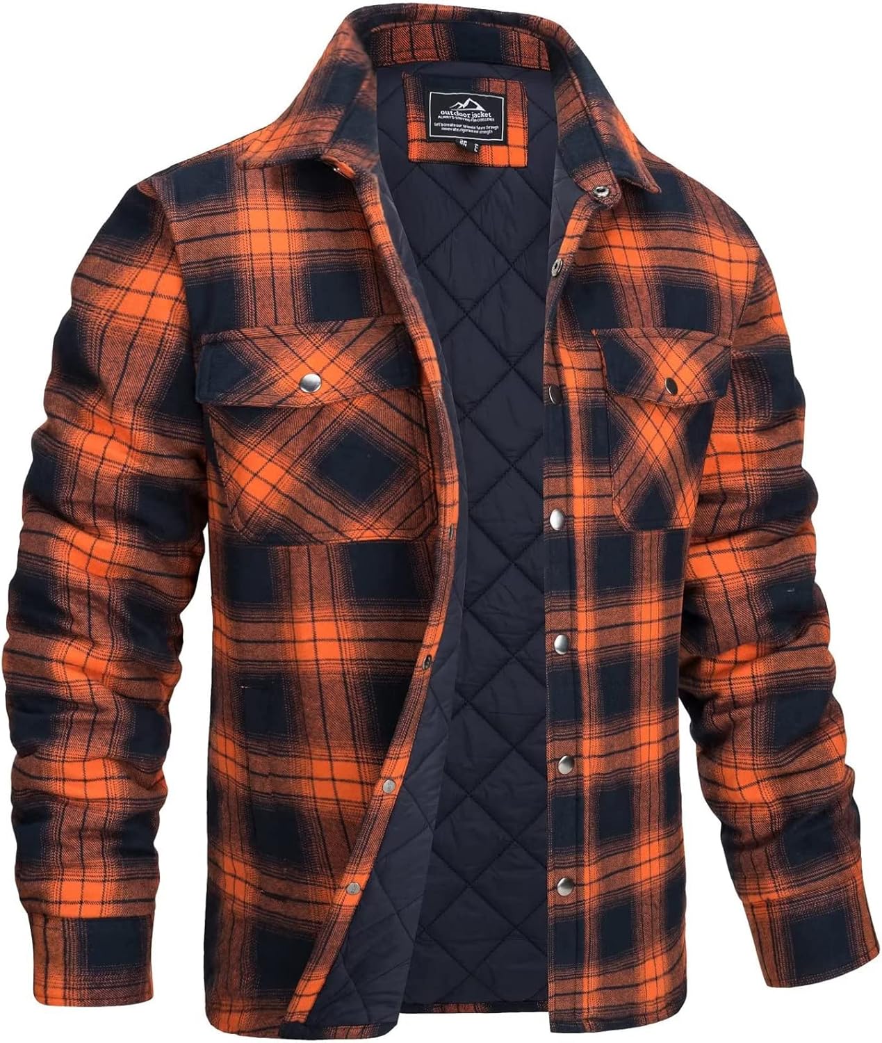 chouyatou Men's Quilted Lined Flannel Shirt Jackets Long Sleeve Plaid Button Down Shacket Coat