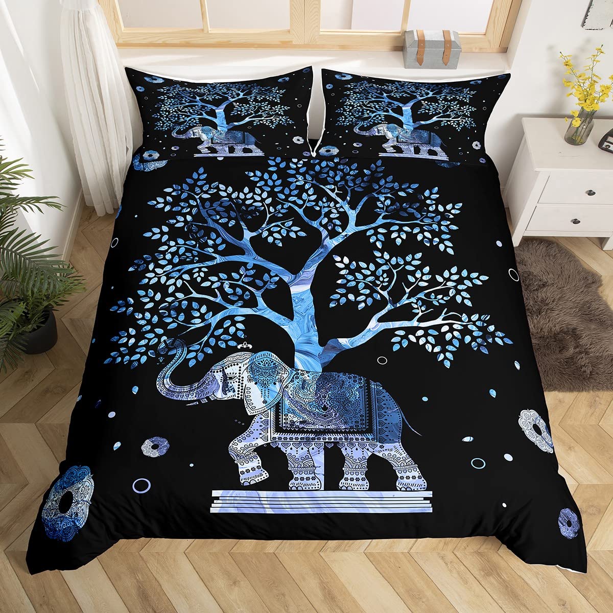 Housse de couette animal bleu et style boho exotique lit double