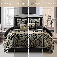 Vista 5 de Grand Avenue Juego de edredón floral jacquard, juego de ropa de cama de 7 piezas, tamaño California King, color negro, almohadas y fundas a juego
