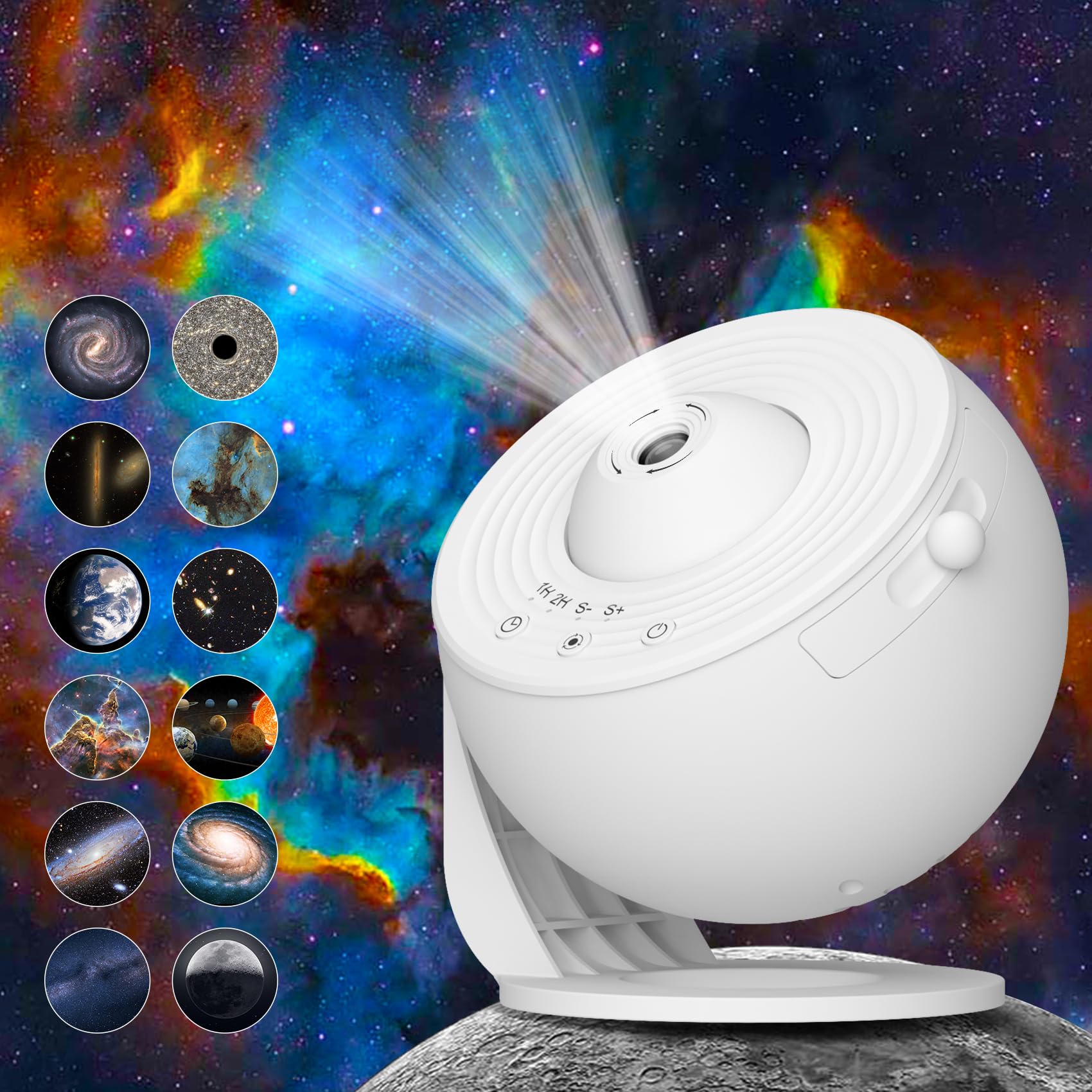 Galaxy Projektor Für Schlafzimmer – 13 Filmscheiben, 360° Drehbar, Timer, HD Sternenlicht