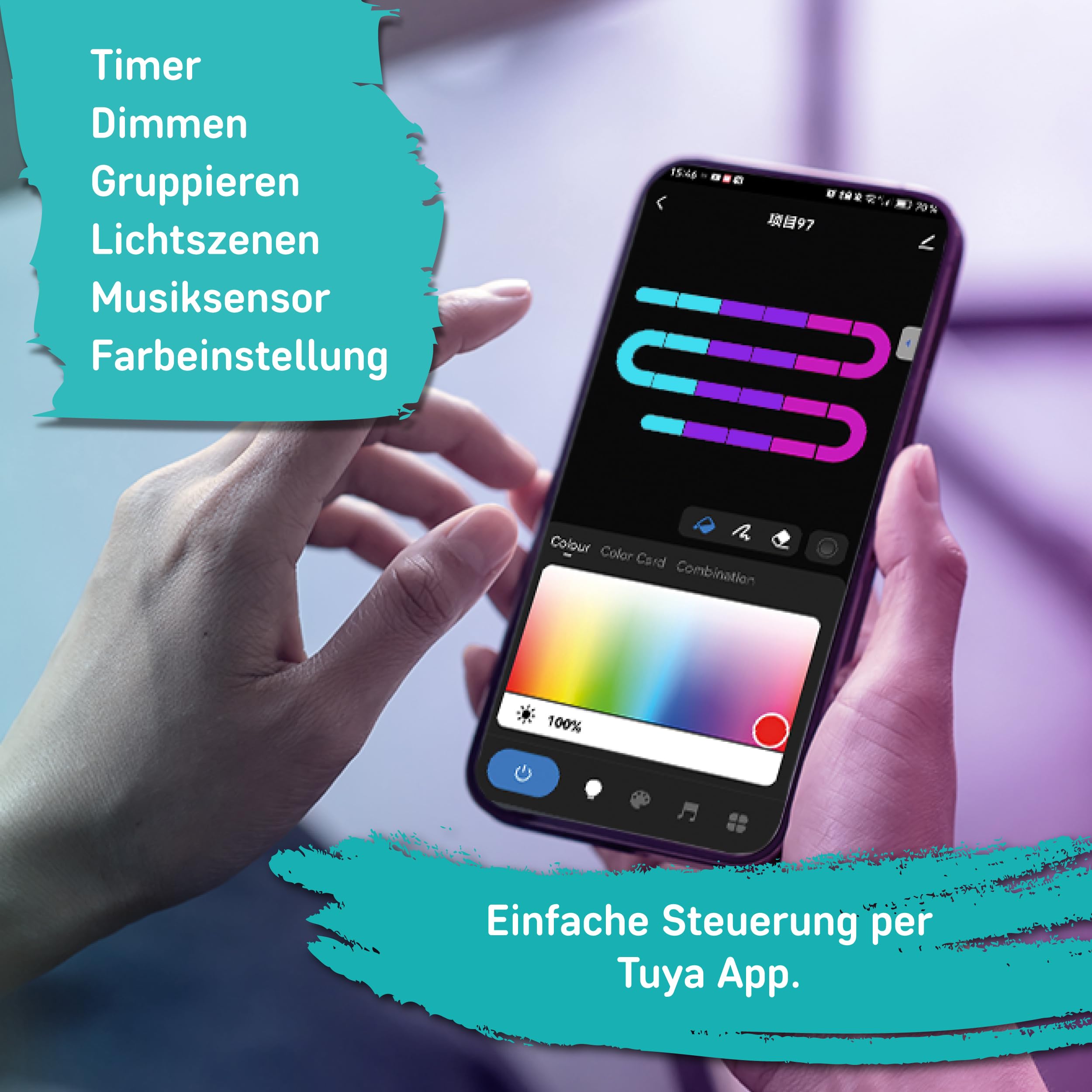 Müller-Licht Outdoor LED-Strip RGB mit music sensor und WLAN, per TUYA Smartphone-App steuerbar, 5 meter, selbstklebend