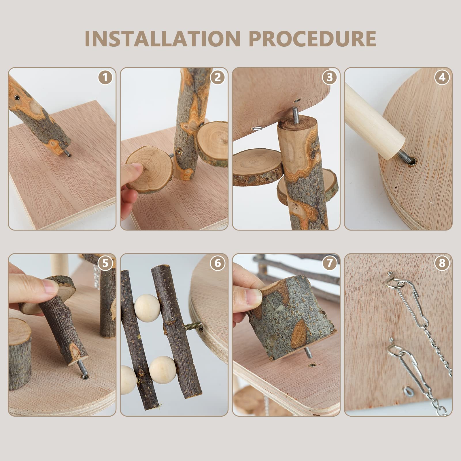 VolksRose Holz Hamster Spielplatz Plattform, Hamster Klettern Spielzeug, Natur Living Klettersystem Kleintiere Aktivitätsset mit Leiter Futterschale Rampe Brücke für Maus Rennmäuse Ratte Chinchilla