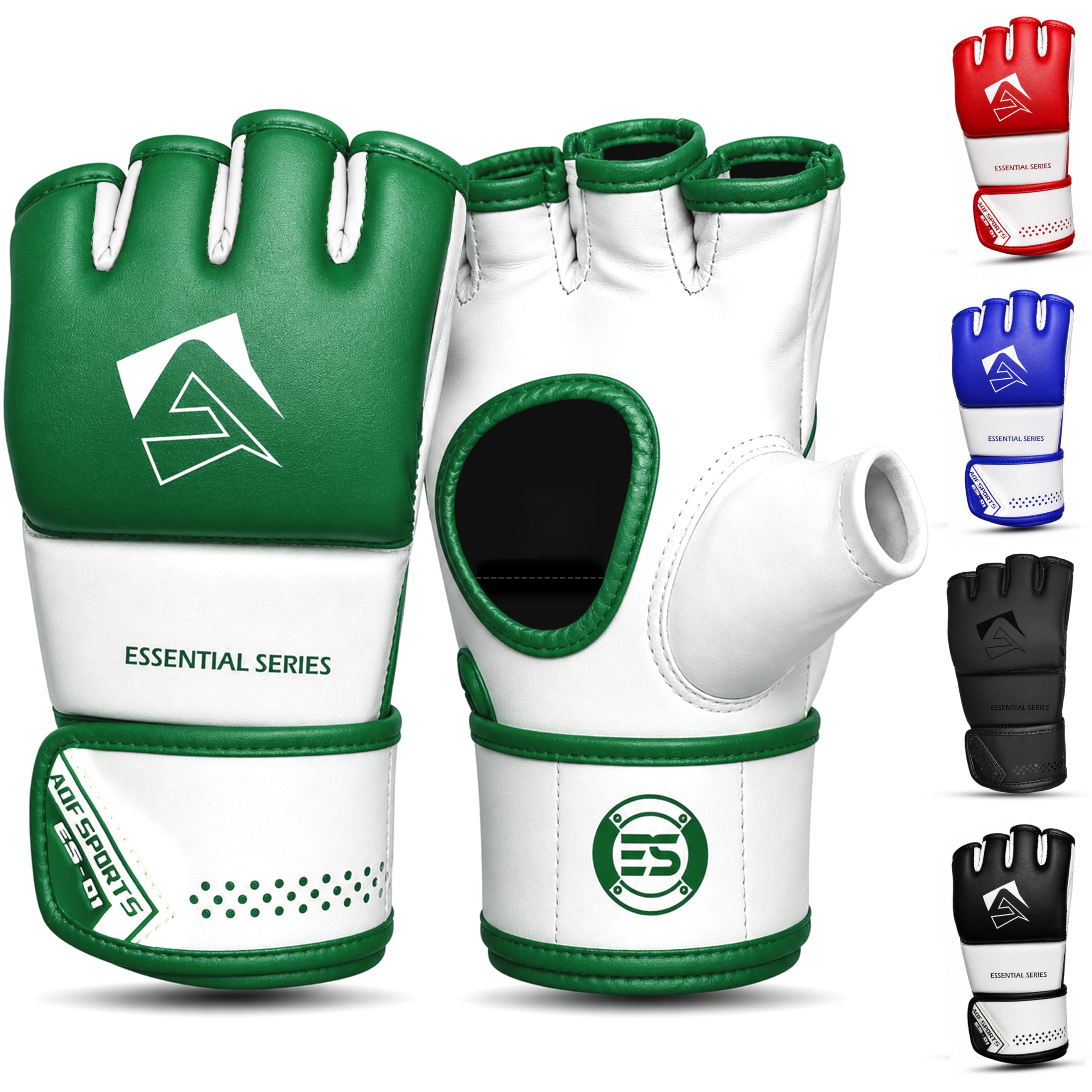 AQF MMA Gloves for Grappling & Martial Arts Training MMA Sparring Gloves Open Palm faux leather for Kickboxing Punching Bag Muay Thai & Cage Fighting (Green, S)