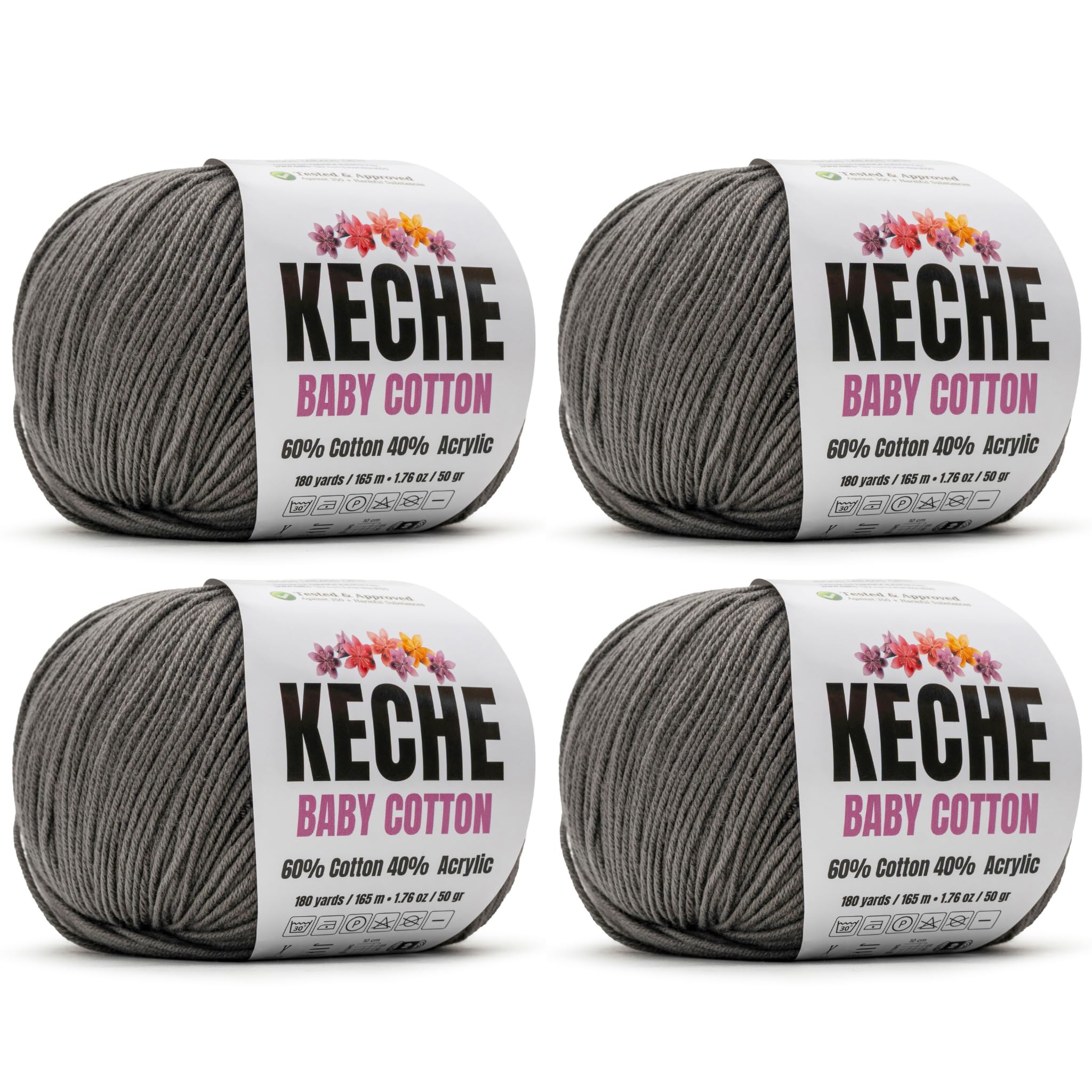 Keche Cotton Yarn, 60% Cotton 40% Acrylic Yarn, Soft Cotton Yarn for Crochet and Knitting, Amigurumi Yarn 4 Skeins/Balls [1.76 Oz (50g) / 180 Yrds (