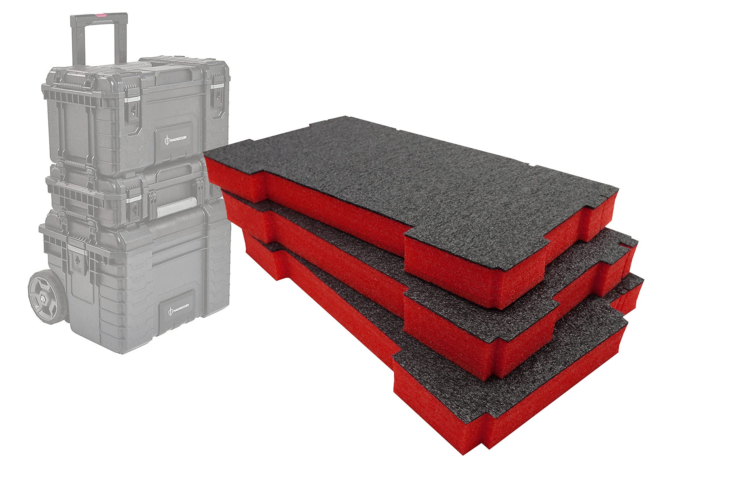 Shadow Foam Easy Peel – Foam Inserts for the Magnusson Site System – Full Stack [Red 50mm Three Pack] Top, Middle and Cart Foam Inserts for Magnusson Toolbox System | Power Tool Storage