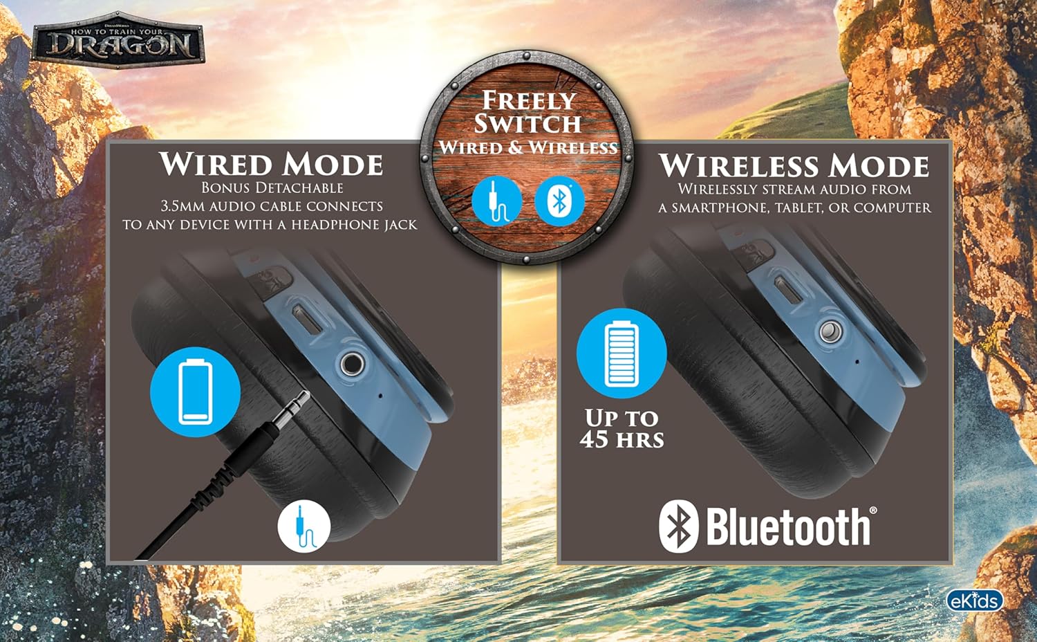 EKIDS - How to Train Your Dragon Bluetooth Headphones for Kids, Wireless Headphones