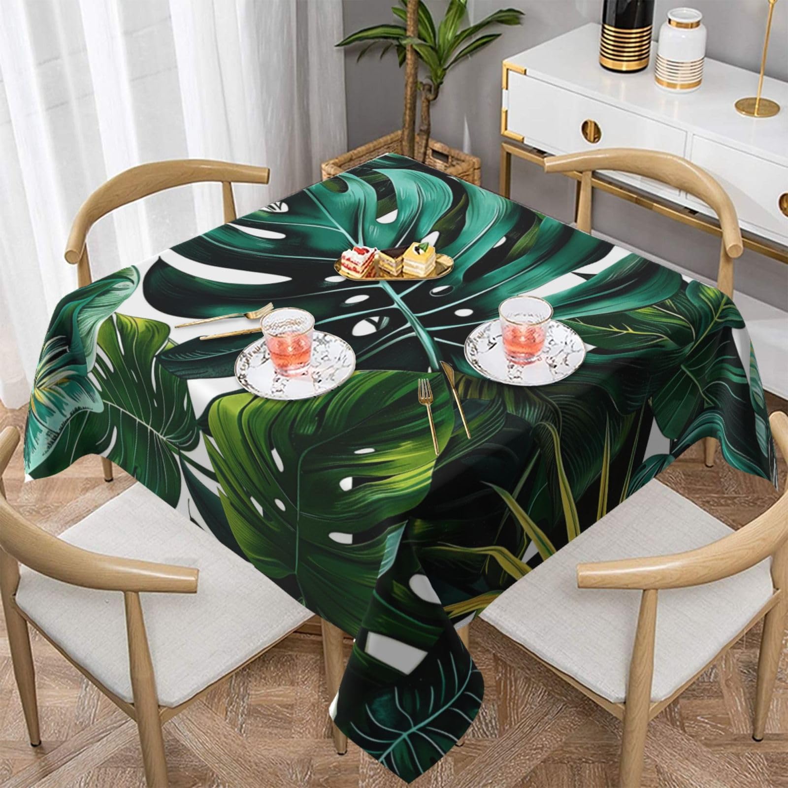 WPKJU Tropical Leaves Printed Square Tablecloth 60x60 inch Water Resistant Table Cover Washable Rectangle Table Cloth for Dining Tables