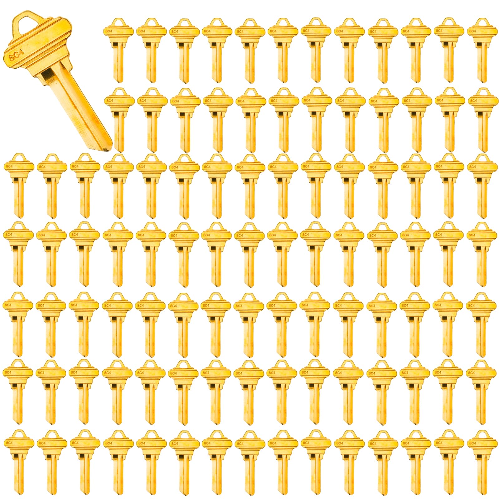 Brass Finish Uncut Key Blanks, SC4 (6SH1) Blank Keys, SC4 Key Blanks 6 Pin (100-Pack)