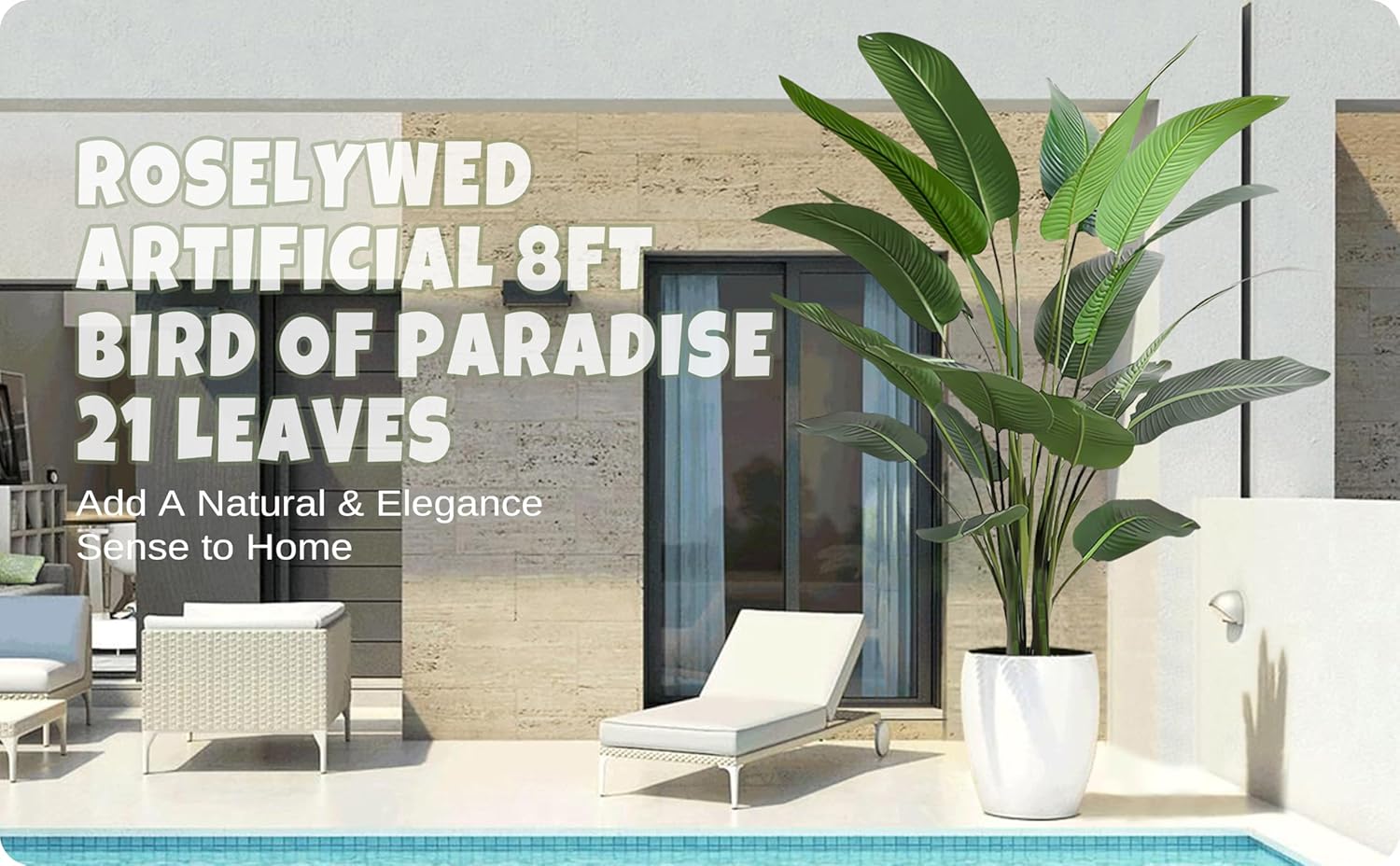 Artificial Bird of Paradise Tree 8FT with 21 Leaves Realistic Thick Banana Leaf Tall Large Faux Tropical Plant 94 Inch Black Pot for Indoor Home Office Poolside Porch Mall Hotel School Decor - Image 3