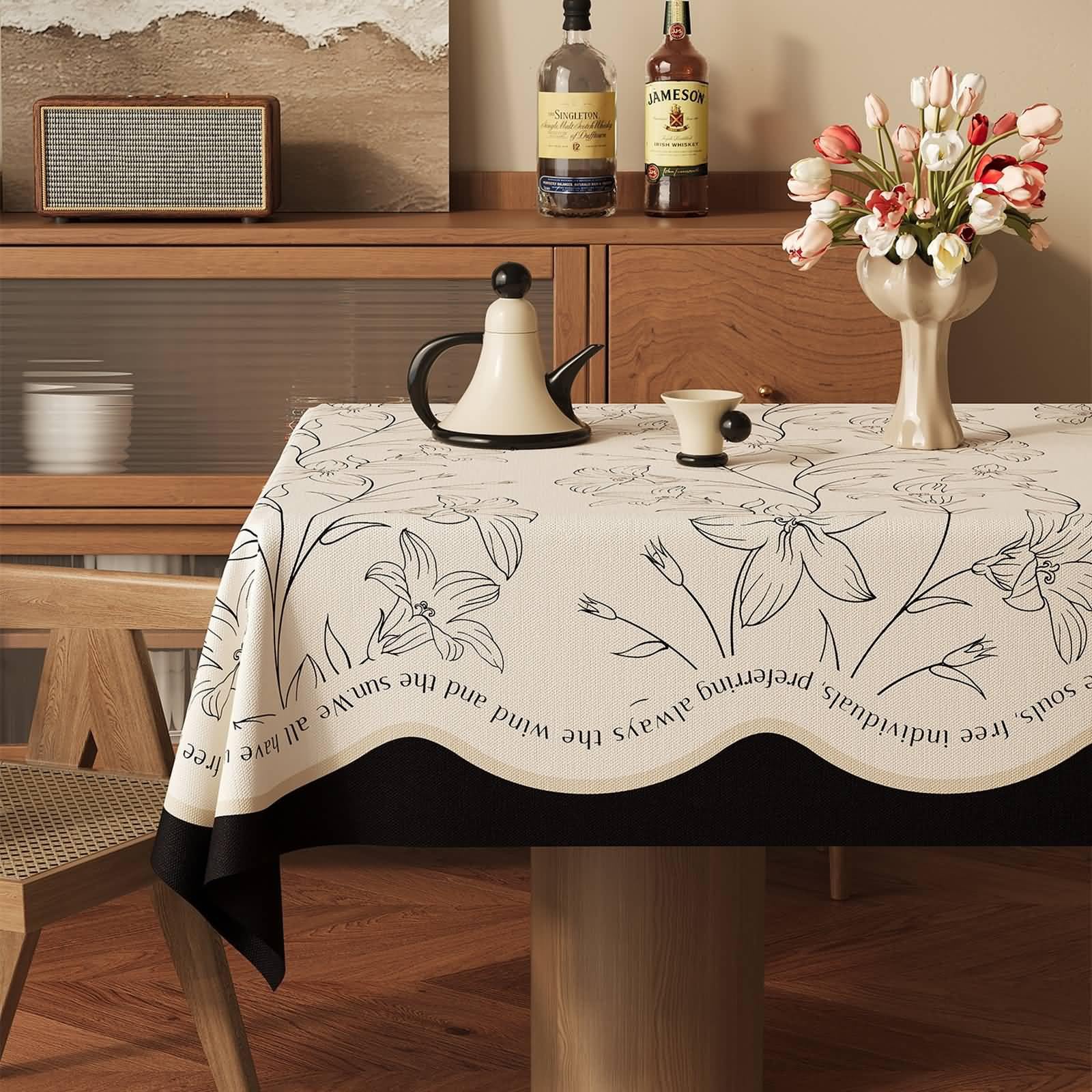 Tovaglia Antimacchia Quadrata PVC, Beige Bianco Nero, 120x120CM