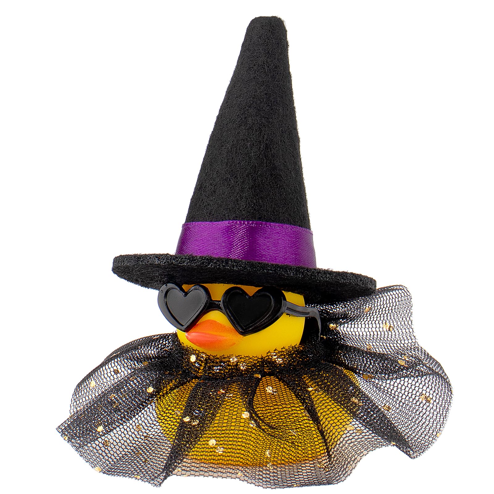 wonuu Car Dashboard Rubber Ducks for Halloween, Decorations Duck for Office Desk Ornament Accessories with Witch Hat Black Heart Glasses Skirt, for Halloween Party Gifts (Purple)
