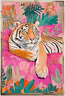 Maximalist Sleeping Tiger Wall Art Print - Vibrant Jungle Decor for Living Room