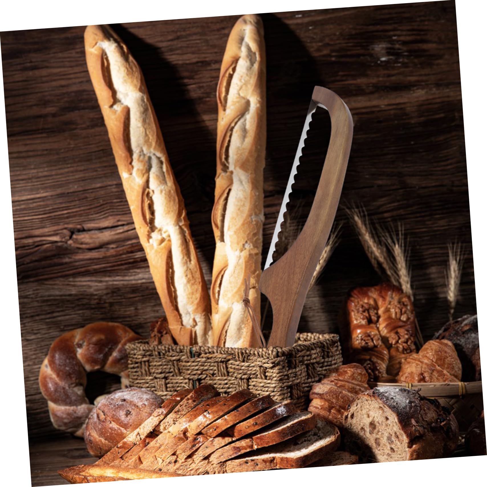 FUNOMOCYA Sturdy Wooden Bread Slicer Stainless Steel Blade Easy-cut Toast Slice Tool for Homemade Baking