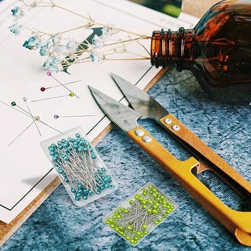 Miniatura 3 de BLMHTWO 1200 alfileres de costura con cabeza de perla, alfileres rectos para coser con caja, alfileres de acolchado con cabeza de vidrio de bola de