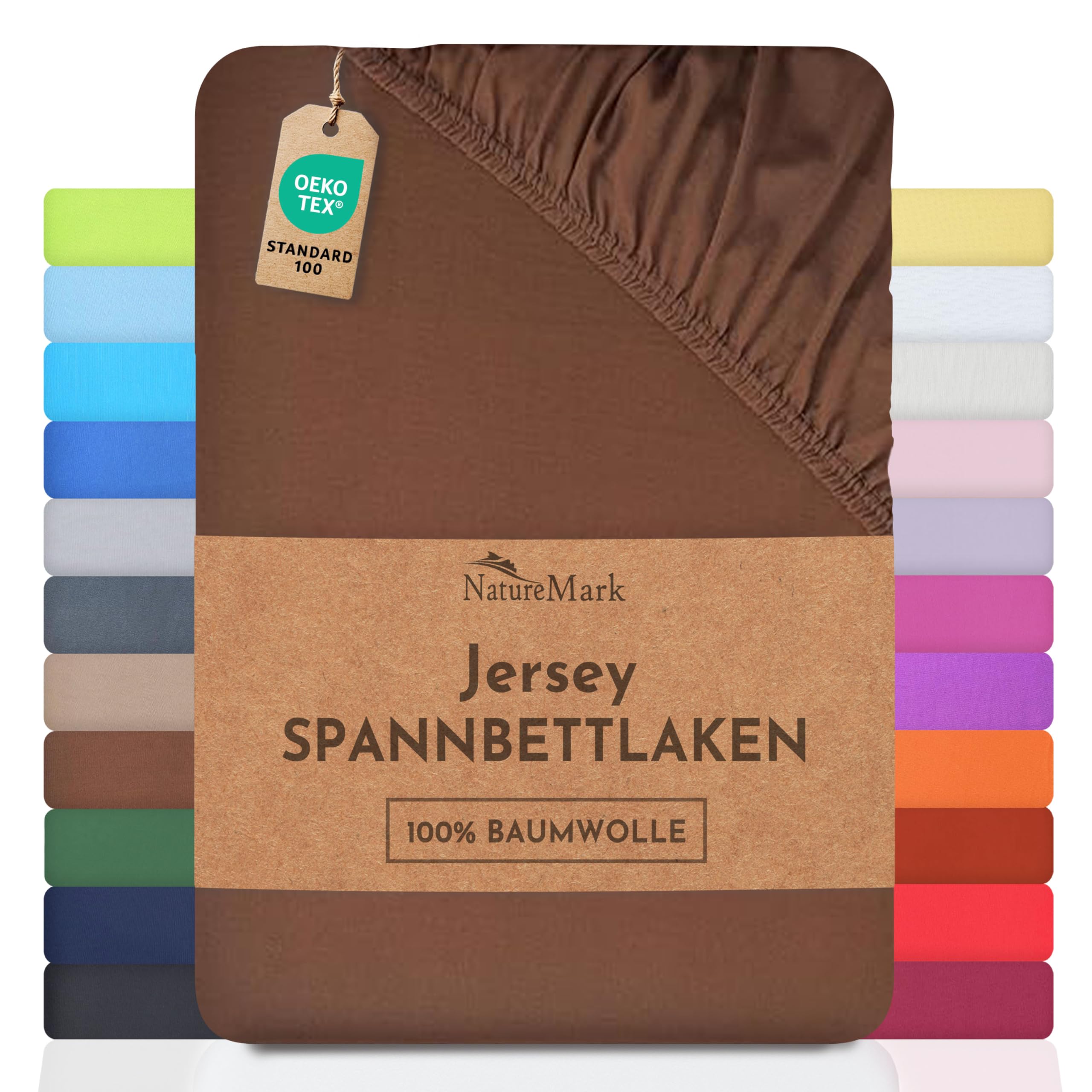 NatureMark Jersey Spannbettlaken, Spannbetttuch 100% Baumwolle in vielen Größen und Farben MARKENQUALITÄT ÖKOTEX Standard 100 | 140 x 200 cm - 160 x 200 cm - Schoko braun