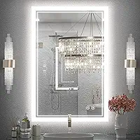 LucZeng Espelho Retangular com 3 tons de luz, vidrotemperado, antiembaçante e função de memória, interruptor de toque, adequado para banheiro ou penteadeira (70x50 cm)