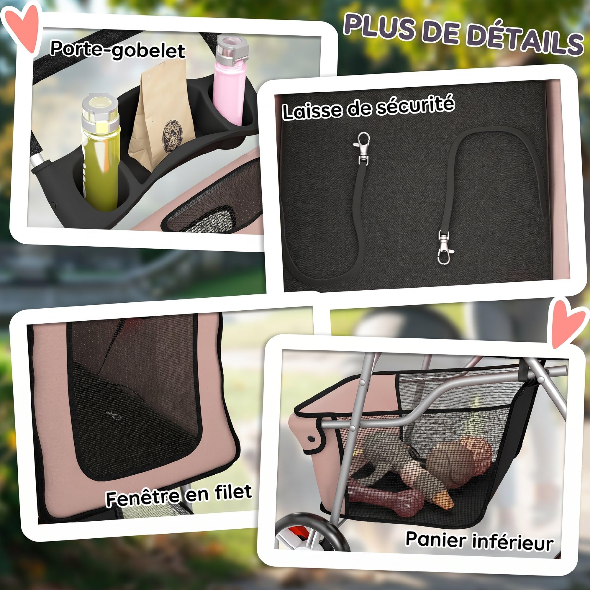 PawHut Poussette Buggy Pliable Animaux, Chariot Pliante Imperméable pour Chien et Chat, Toit Amovible Incluse, Porte-Gobelet, Panier de Rangement, Roues avec Frein, Tissu 600D Oxford, Acier, Café