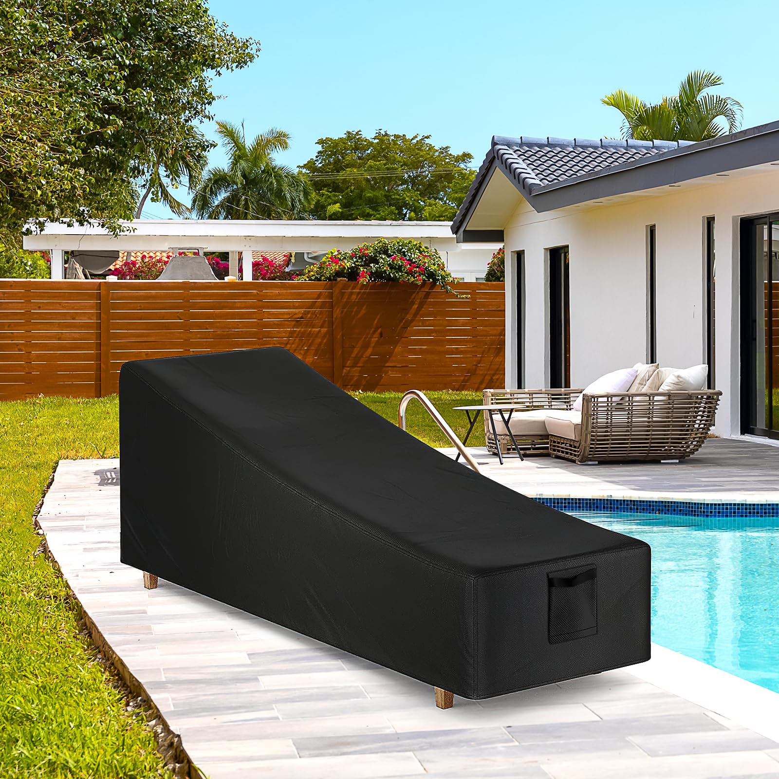 2 Stück Schutzhülle für Sonnenliege, Wasserdicht Gartenliege Abdeckung aus 600D Oxford Gewebe, Reißfest Abdeckhaube für Gartenmöbel, 213 x 81 x 81 cm, Schwarz
