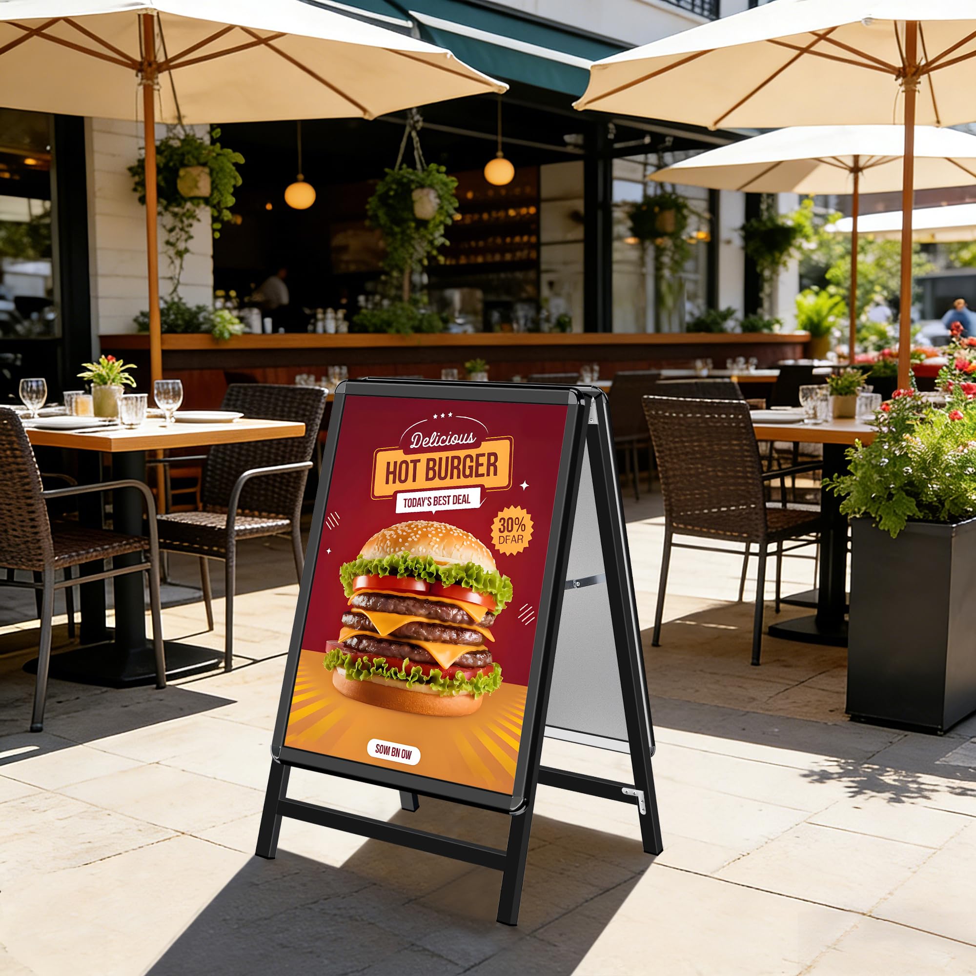 Pavimentazione Cartello Cornice A2 in Alluminio - Cavalletto Pubblicitario Doppia Faccia per Menu Ristorante/Offerte Promozionali/Negozi, Supporto Poster da Parete o Pavimento, Nero