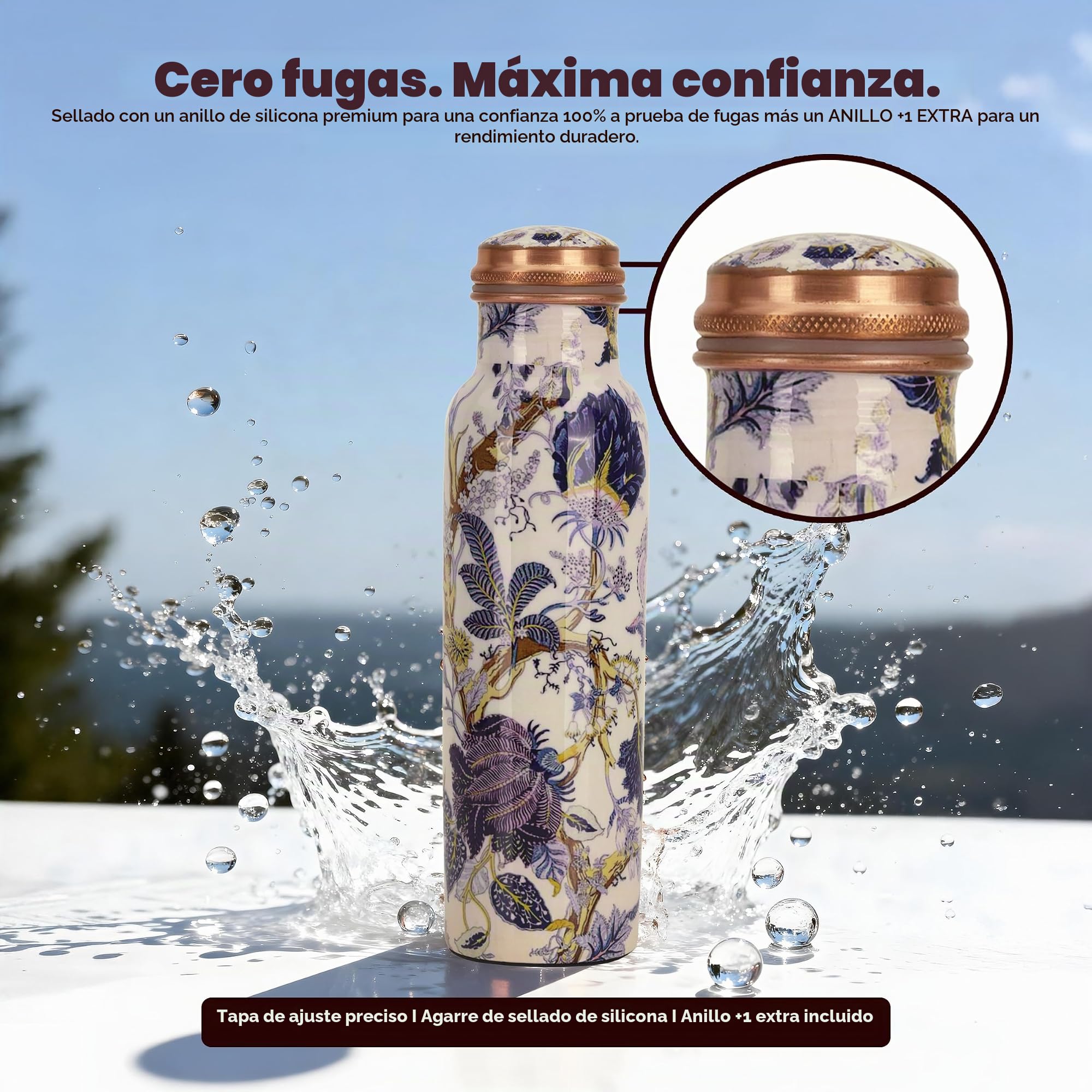 Botella de agua de cobre ayurvédica de 32 onzas, recipiente de cobre puro para beber, botella de cobre a prueba de fugas con bolsa de transporte para deportes, fitness, yoga
