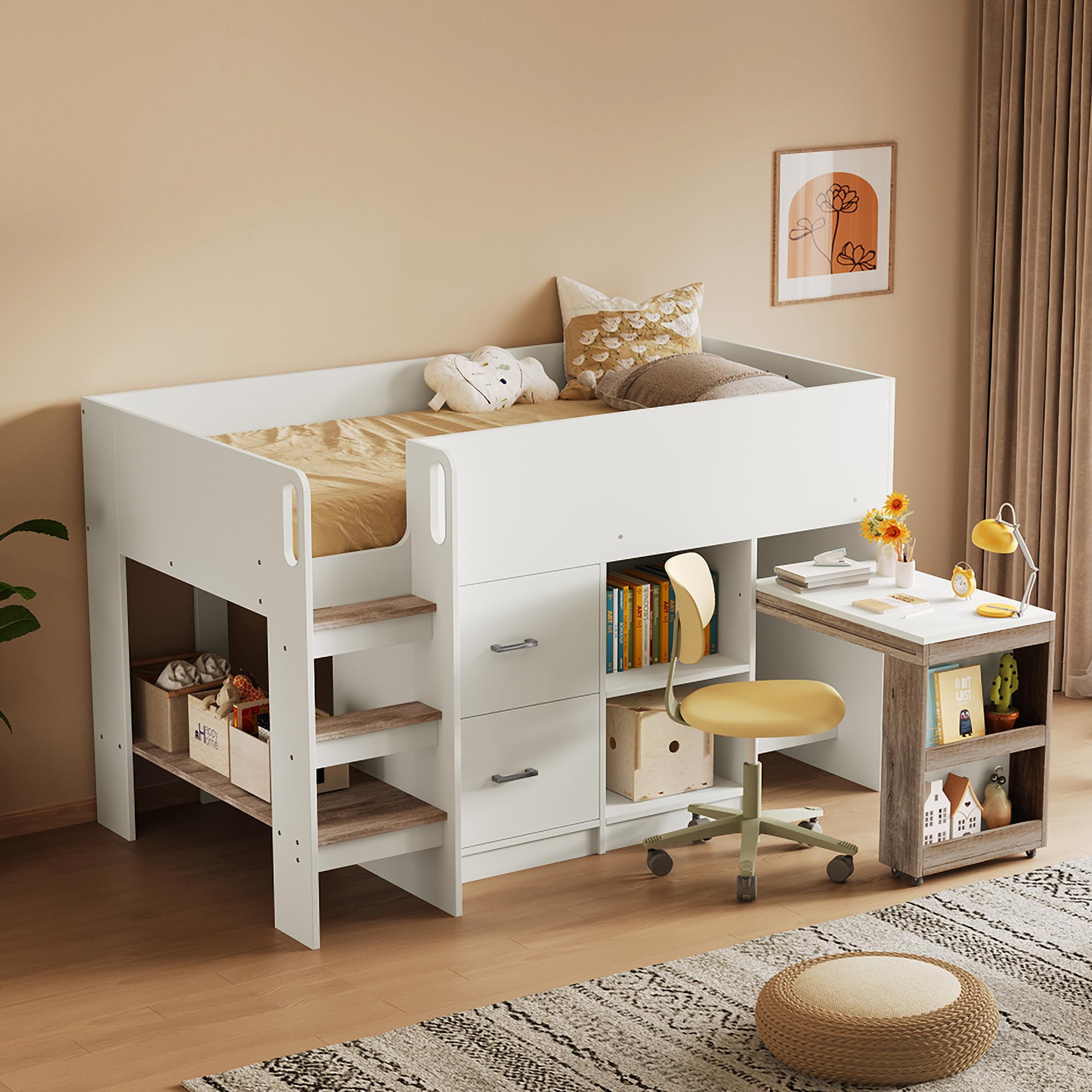 Amazon｜Chic ZONE システムベッド 木製ロフトベッド 本棚 机