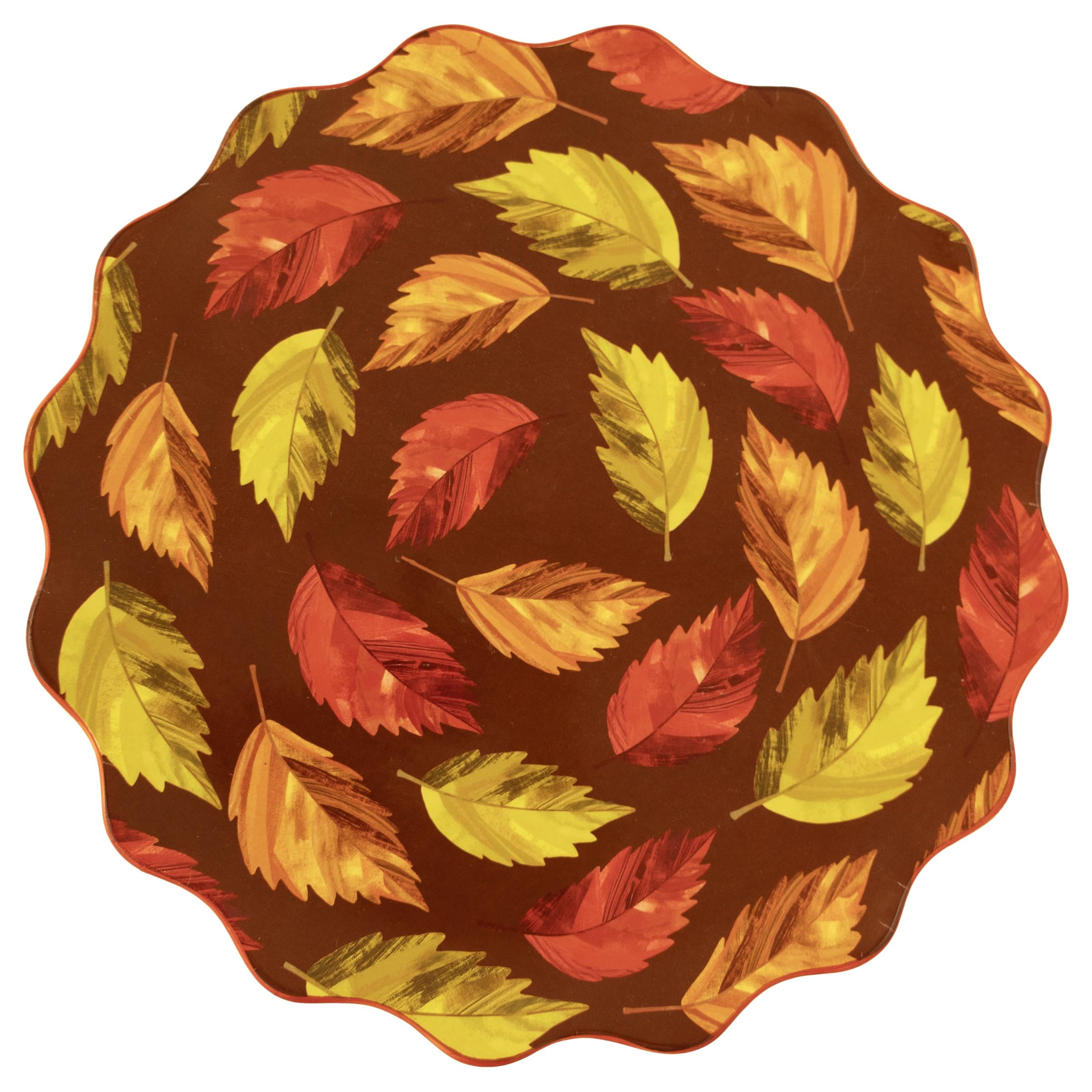 Boston International Round Ceramic Platter Fall Thanksgiving Serving Dish, 12" x 12", Falling Leaves