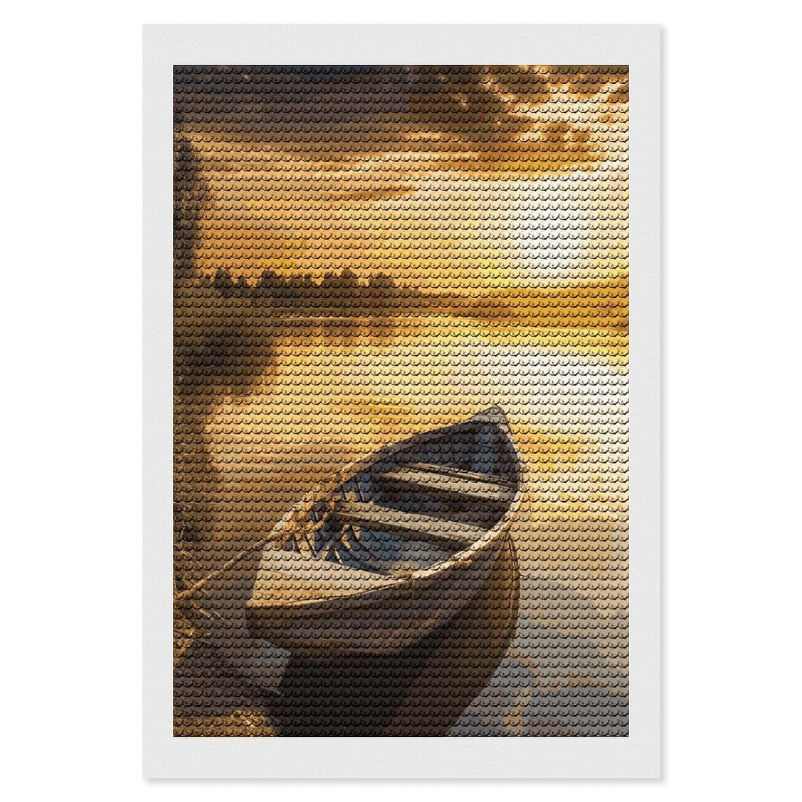 LDGSUPH River Sunset Wooden Boat Diamond Painting Kits for Adults Paint with Diamond Pictures Art DIY Full Drill Diamond Dots Painting Personalized Diamond Photo for Home Wall Decor Gift 8"x12"