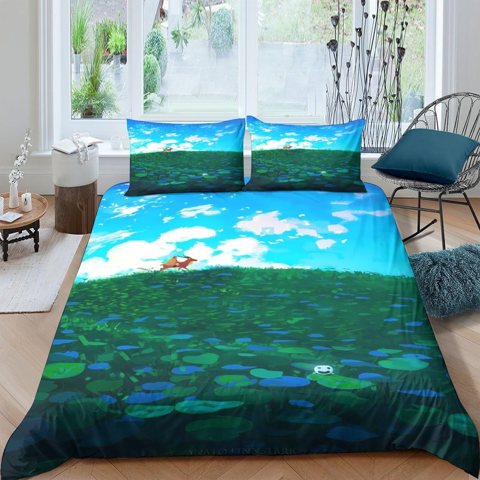 Ctjqhvkz Style-1 3D Printed Blue Sky Meadow Fitted Sheet Microfiber Soft Anti-Slip Cloud Field Bed Cover For Bedroom Guest Room Decor Single（135X200cm）