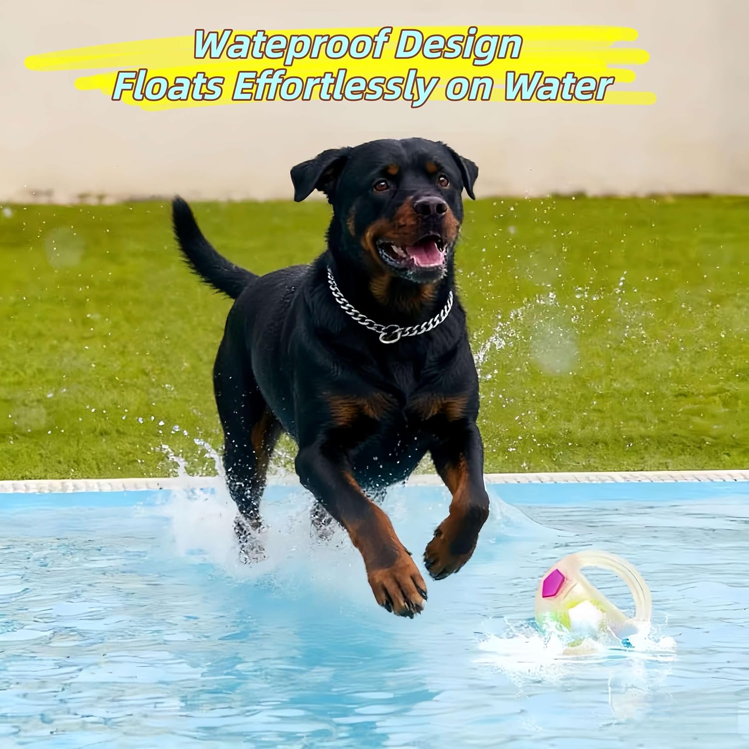 FLORLIK Dog Calming Soccer Ball with Handle Interactive Toy for Large Medium Pets Durable Squeaky Football Internal Tennis Ball for Fetch Training Floating Water Gear for Pool and Beach
