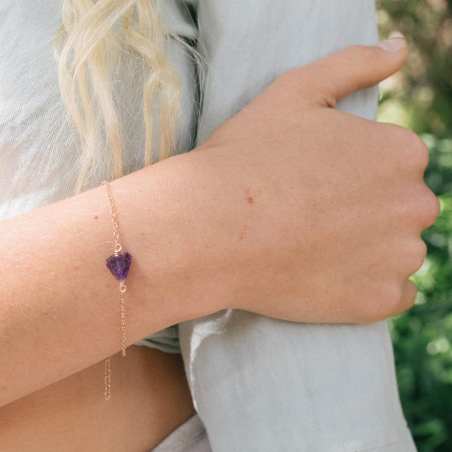 Luna Tide Amethyst Raw Bracelet in 14k Rose Gold Fill