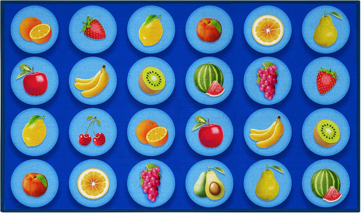 Classroom Rug 24 Seats Various Fruit Learning Seating Classroom Carpet 7'5"x13' Playmat for Elementary School Area Non Slip Washable for Preschool, Nursery AU010-Fruit-Economy 7.5 x 13