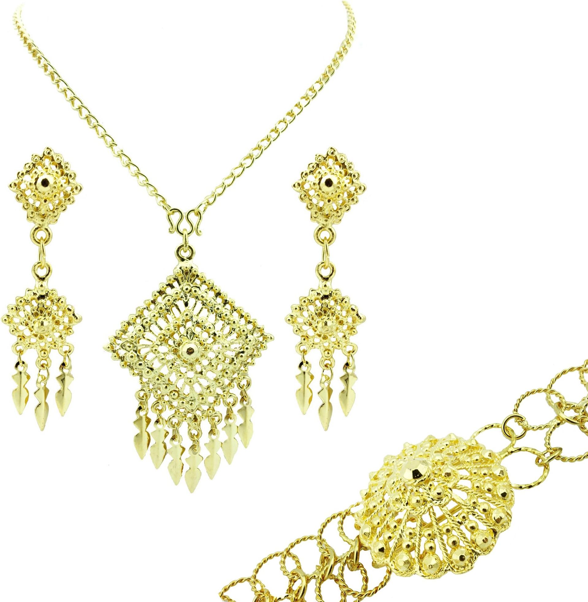 Thai Traditional Gold Plated Necklace Earrings Belt Jewelry Set