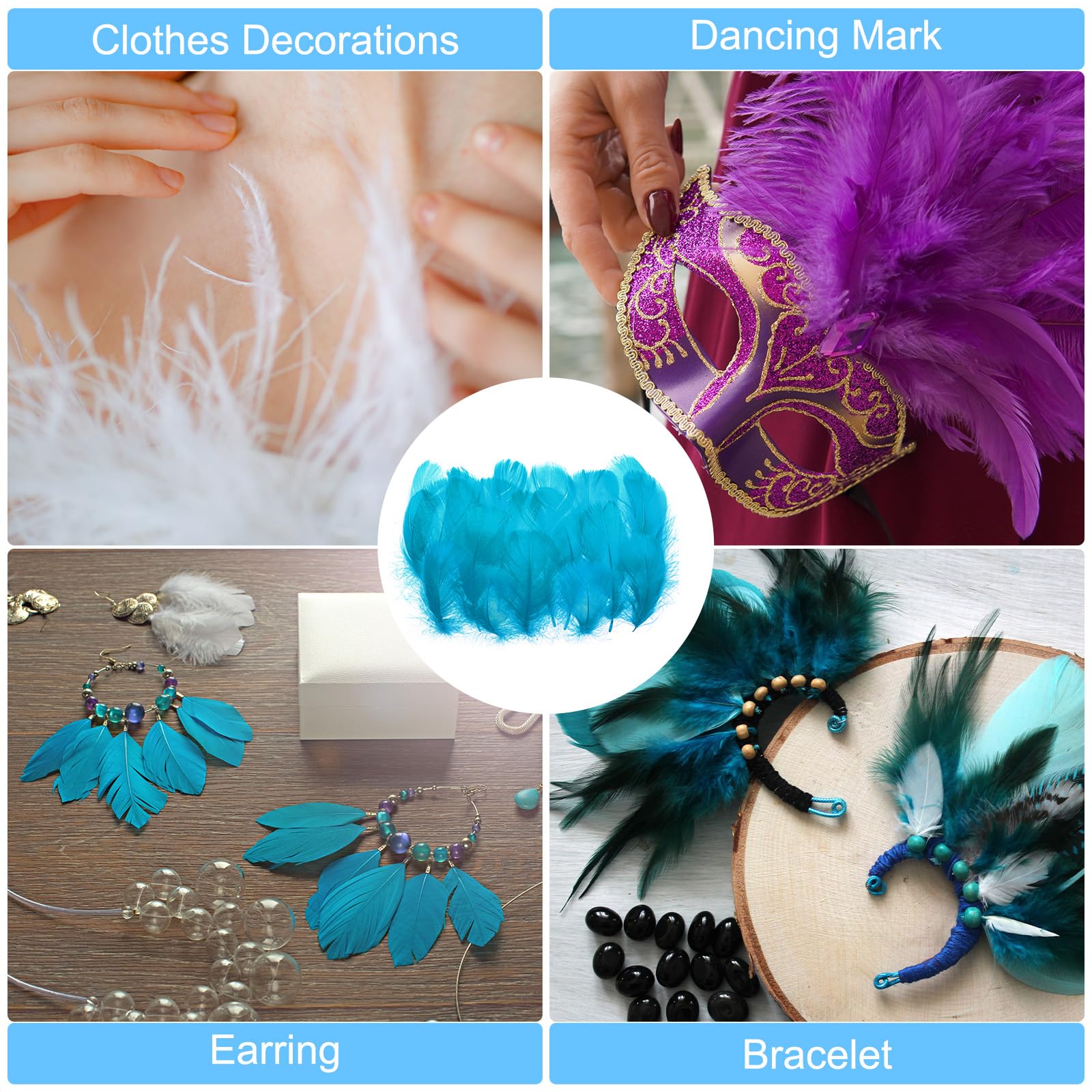 PATIKIL Colorful Feathers 3-5inch, 300pcs Goose Feathers Bulk for Crafts DIY Wedding Home Party Decorations Dream Catcher, Turquoise - Image 4