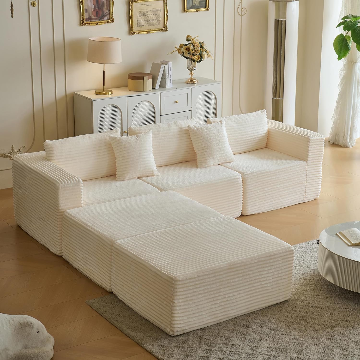 110″ Modular Sectional Couch with 2 Movable Ottoman, Cloud